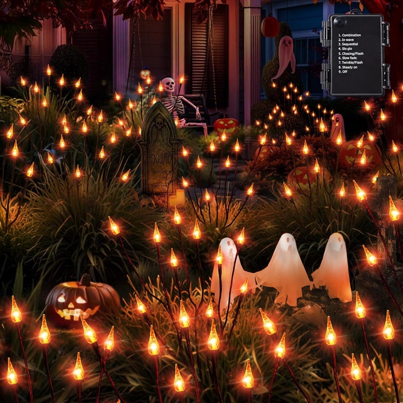 BRIZLER Halloween Pathway Lights, 7.54ft 3 Pack Candle Flame Orange Lights Outdoor with Timer, Battery Powered Halloween Light Waterproof Spooky Path Light for Path Yard Walkway Garden Thanksgiving - Image 1